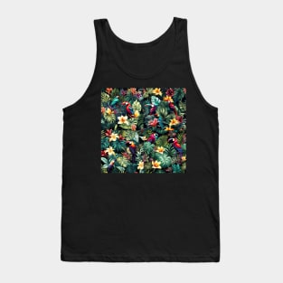 graphic design pattern tropical nature parrots monstera palms botanical palm leaves bird of paradise wildlife forest garden jungle Tank Top